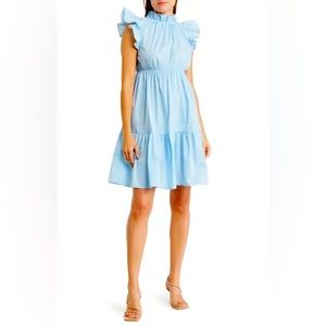 LOVE_ADY Ruffle Flutter Sleeve Dress, Oxford Blue, Medium